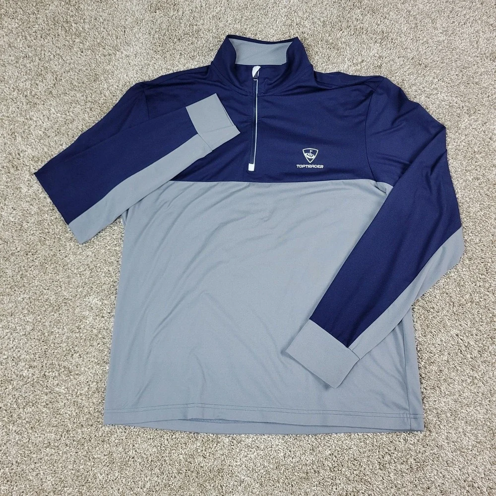 Polo Golf Ralph Lauren‎ Mens Medium Navy Gray Colorblock Performance Quarter Zip